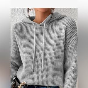 Drop Shoulder Drawstring Hooded Sweater